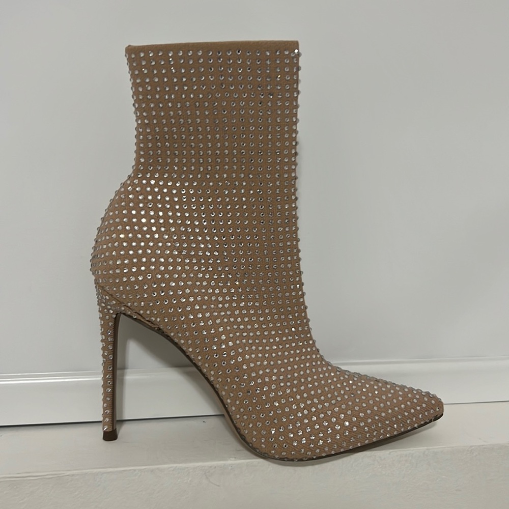 Steve Madden Shoes | Vela-R Blush Rhinestone Pointed-Toe Sock Booties